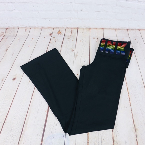 VS Pink Bling Rainbow Yoga Leggings Foldover Flare - Picture 2 of 5